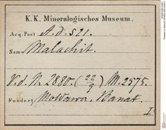 Etiketten zu Malachit (NHMW-MIN-Ad521)